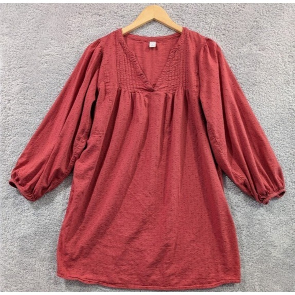 Old Navy Swing Dress Women's Medium Mauve Boho Split-Neck Textured Mini Boho
